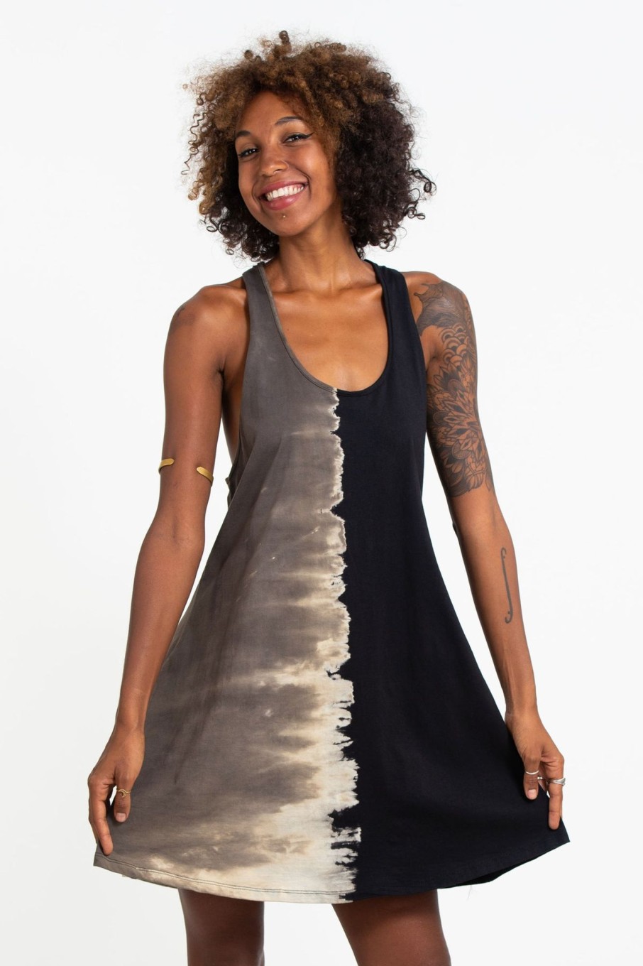 Women HaremPants | Tie Dye Cotton Tank Dress In 04 Black