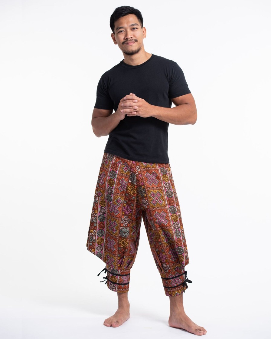 Men HaremPants | Clovers Thai Hill Tribe Fabric Men'S Harem Pants With Ankle Straps In Light Brown