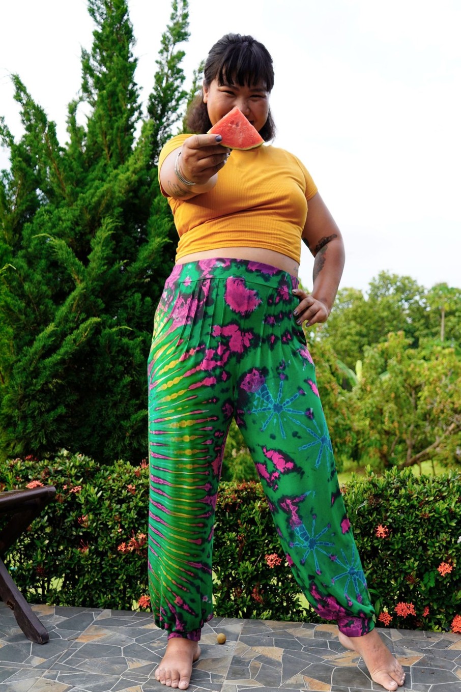 Plus Size HaremPants | Plus Size Tie Dye Cotton Women Harem Pants In Green