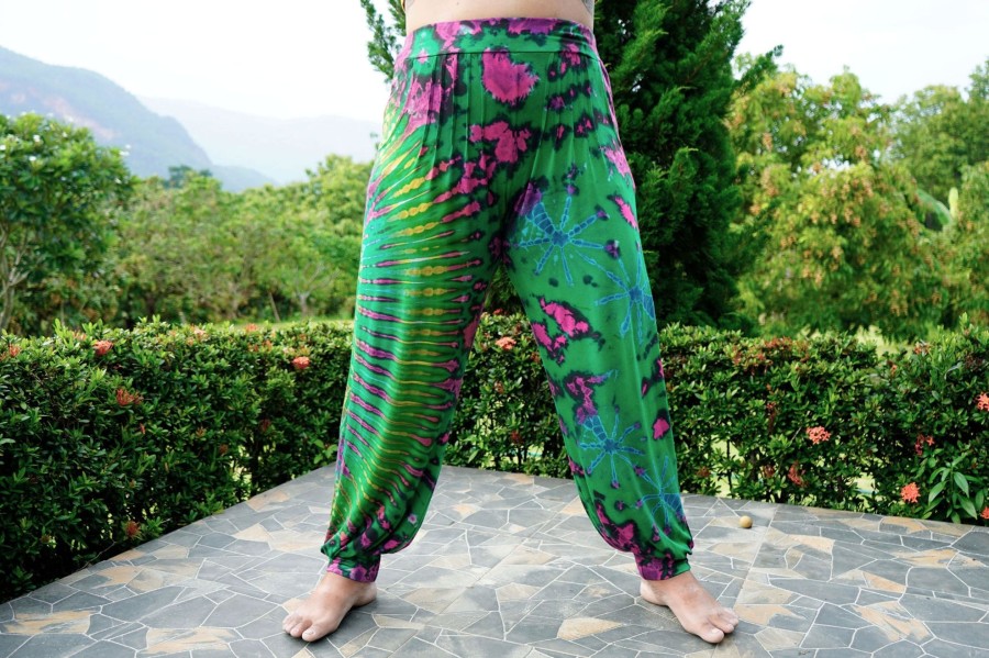 Plus Size HaremPants | Plus Size Tie Dye Cotton Women Harem Pants In Green