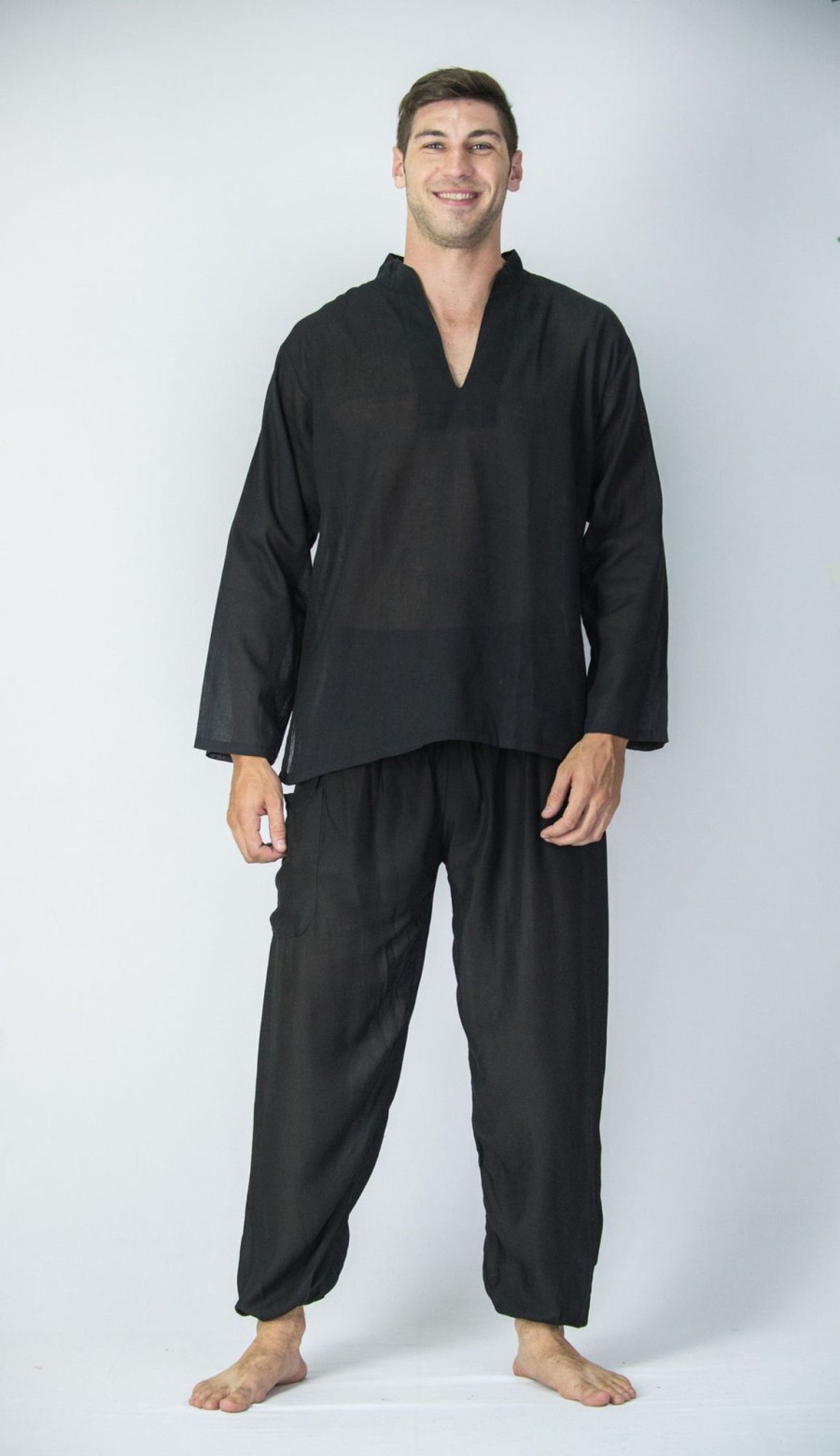 Men HaremPants | Mens Yoga Shirts Nehru Collared In Black