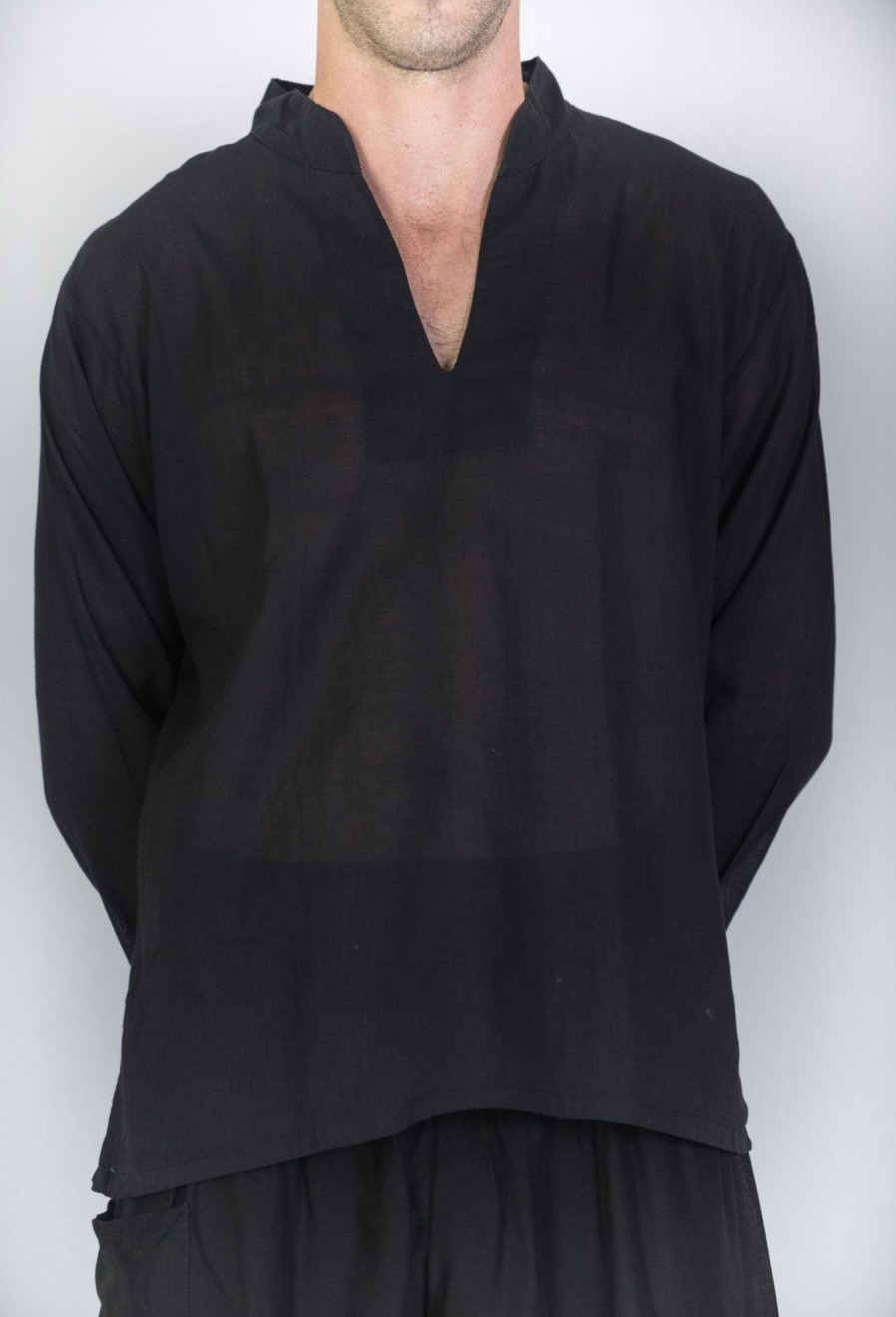 Men HaremPants | Mens Yoga Shirts Nehru Collared In Black