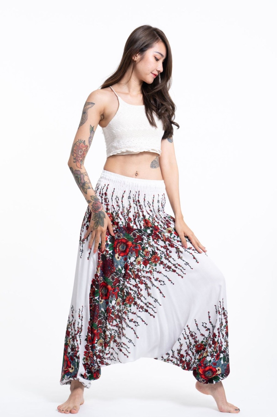 Women HaremPants | Floral 2-In-1 Jumpsuit Harem Pants In White