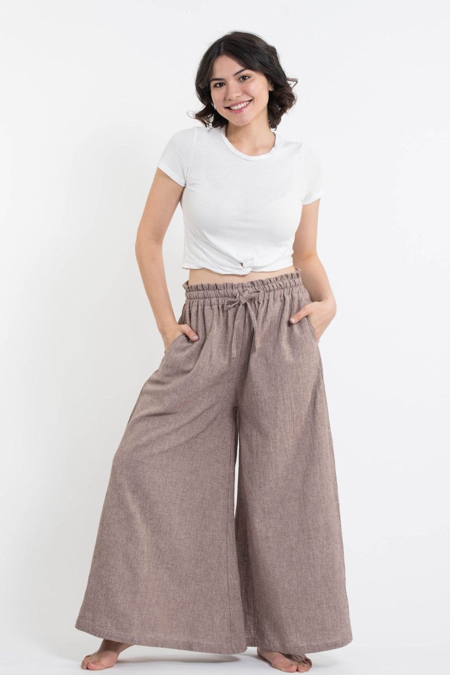 Women HaremPants | Women'S Linen Cotton Blend Palazzo Pants In Brown