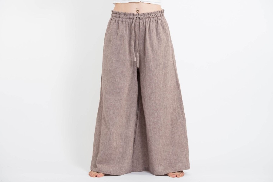 Women HaremPants | Women'S Linen Cotton Blend Palazzo Pants In Brown