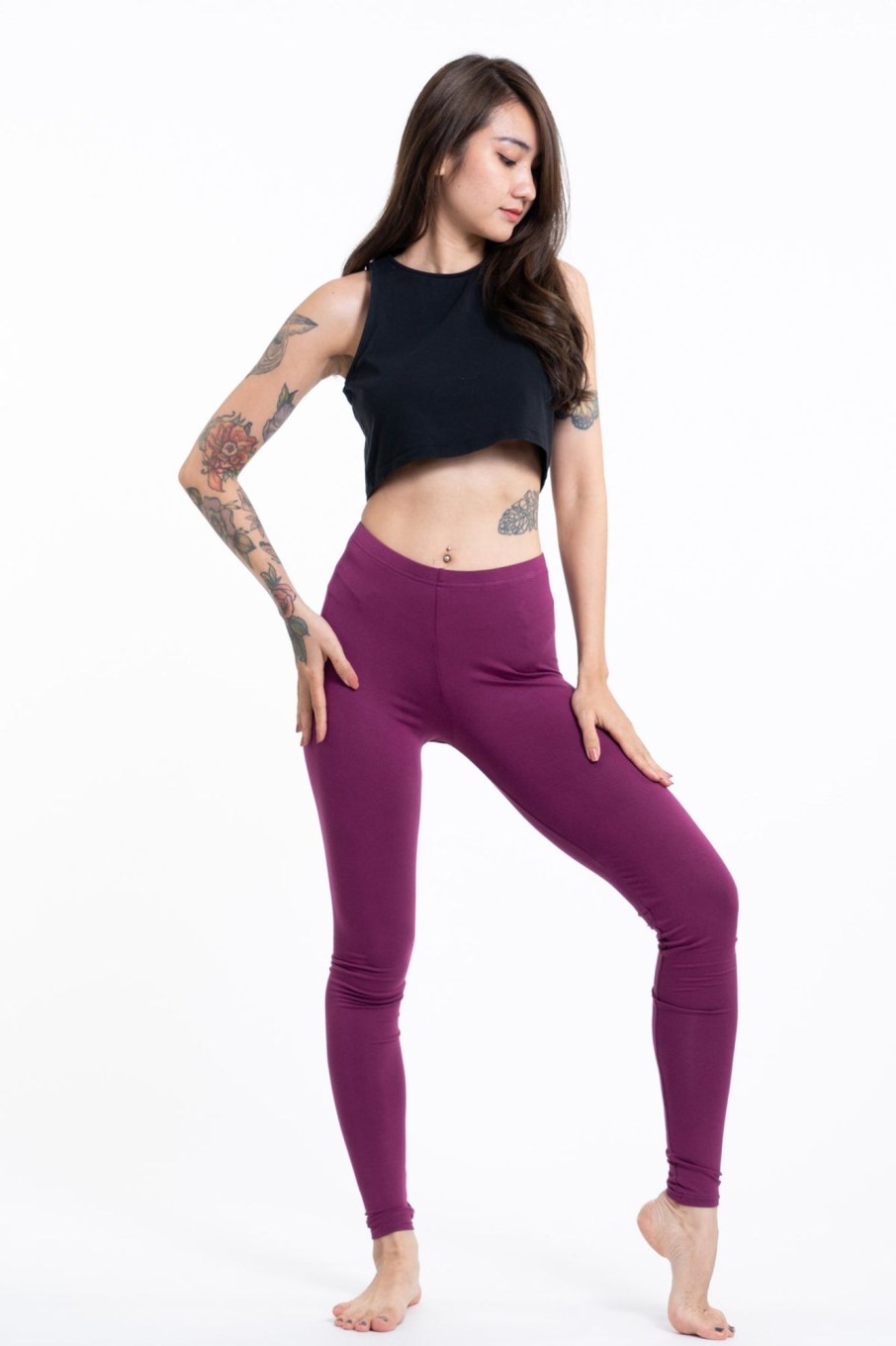 Women HaremPants | Solid Color Cotton Leggings In Purple