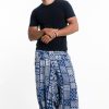 Men HaremPants | Patchwork Prints Men'S Low Cut Cotton Harem Pants In Indigo