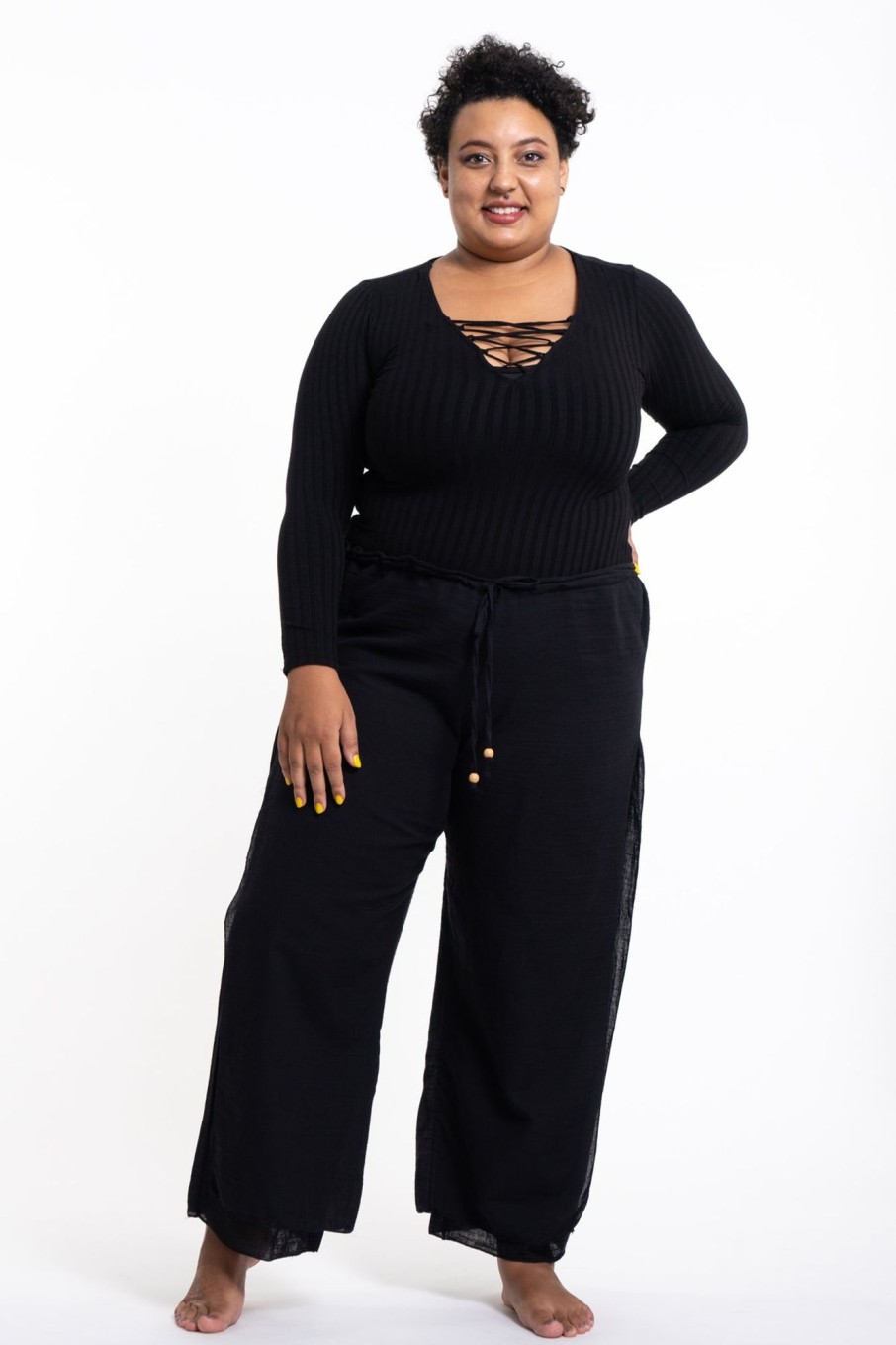 Plus Size HaremPants | Plus Size Women'S Thai Harem Double Layers Palazzo Pants In Solid Black