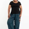 Women HaremPants | Plus Size Women'S Drawstring Pinstripes Cotton Pants With Aztec Pocket In Turquoise