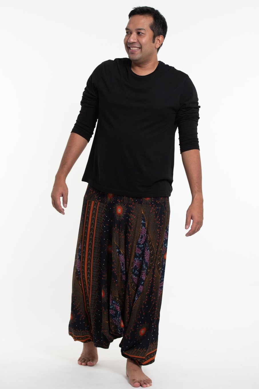 Men HaremPants | Plus Size Peacock Eyes Drop Crotch Men'S Harem Pants In Black