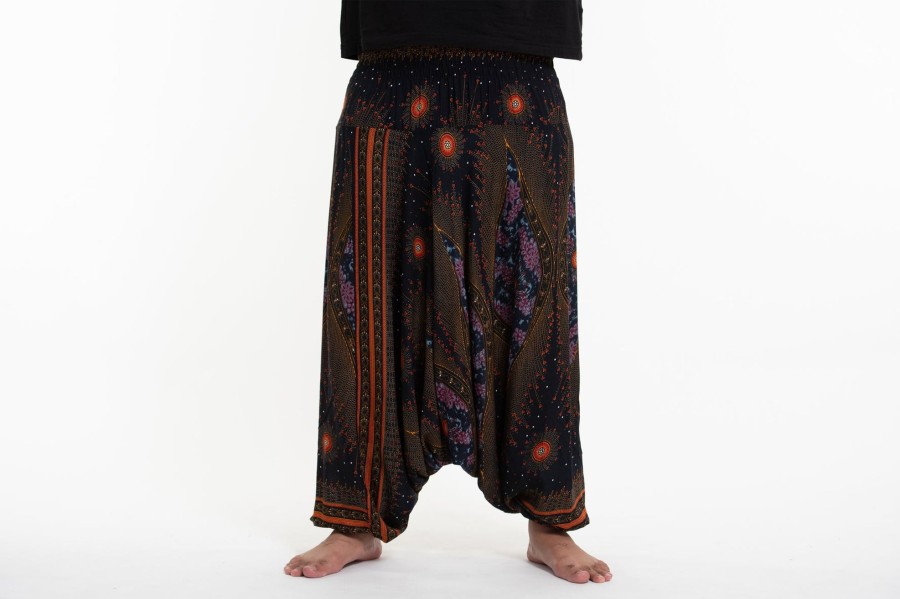 Men HaremPants | Plus Size Peacock Eyes Drop Crotch Men'S Harem Pants In Black