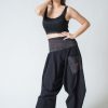 Women HaremPants | Women'S Thai Button Up Cotton Pants With Hill Tribe Trim Black