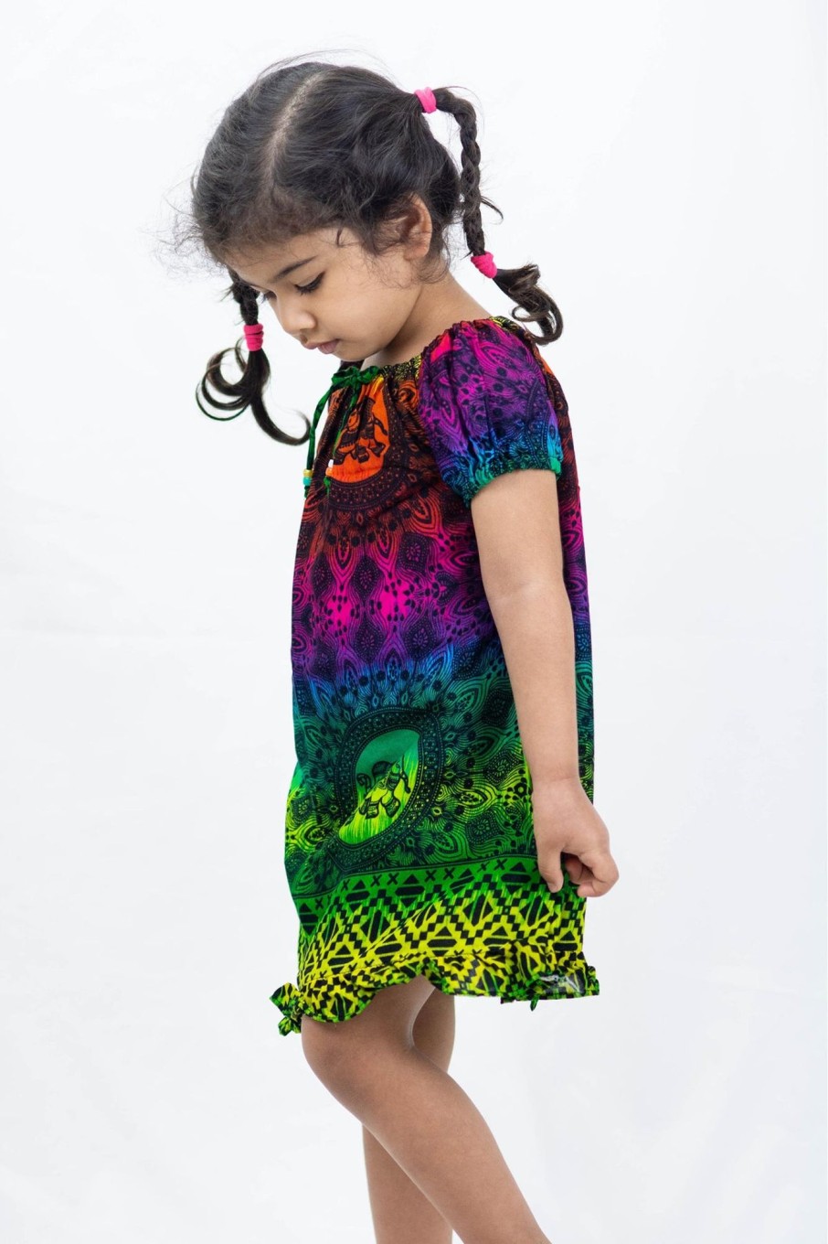 Kids HaremPants | Kids Rainbow Elephant Dress In Green