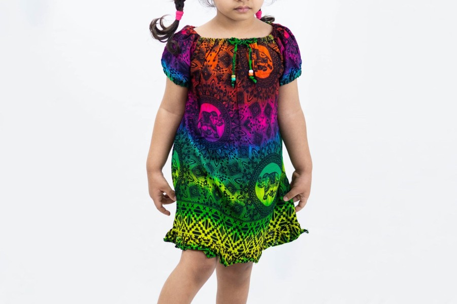 Kids HaremPants | Kids Rainbow Elephant Dress In Green