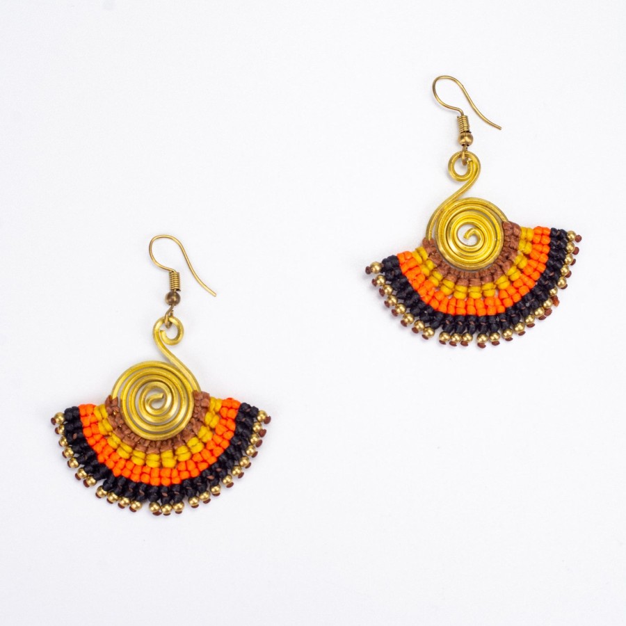 Accessories HaremPants | Fan Waxed String Spiral Brass Earrings Orange Black