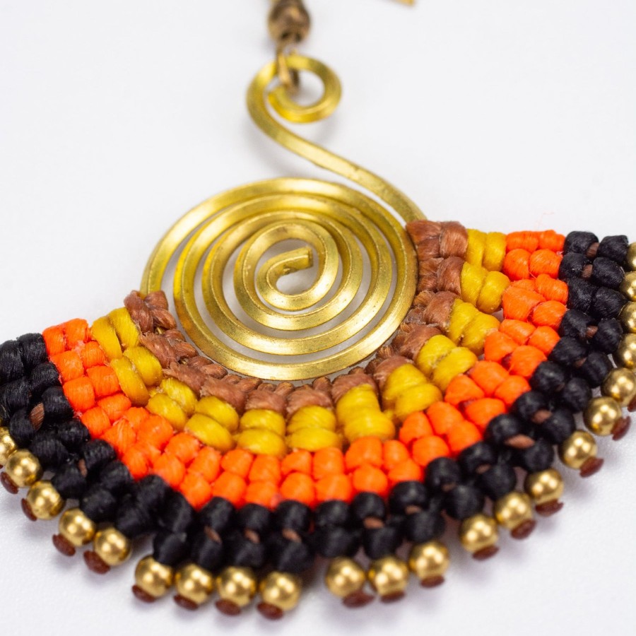 Accessories HaremPants | Fan Waxed String Spiral Brass Earrings Orange Black