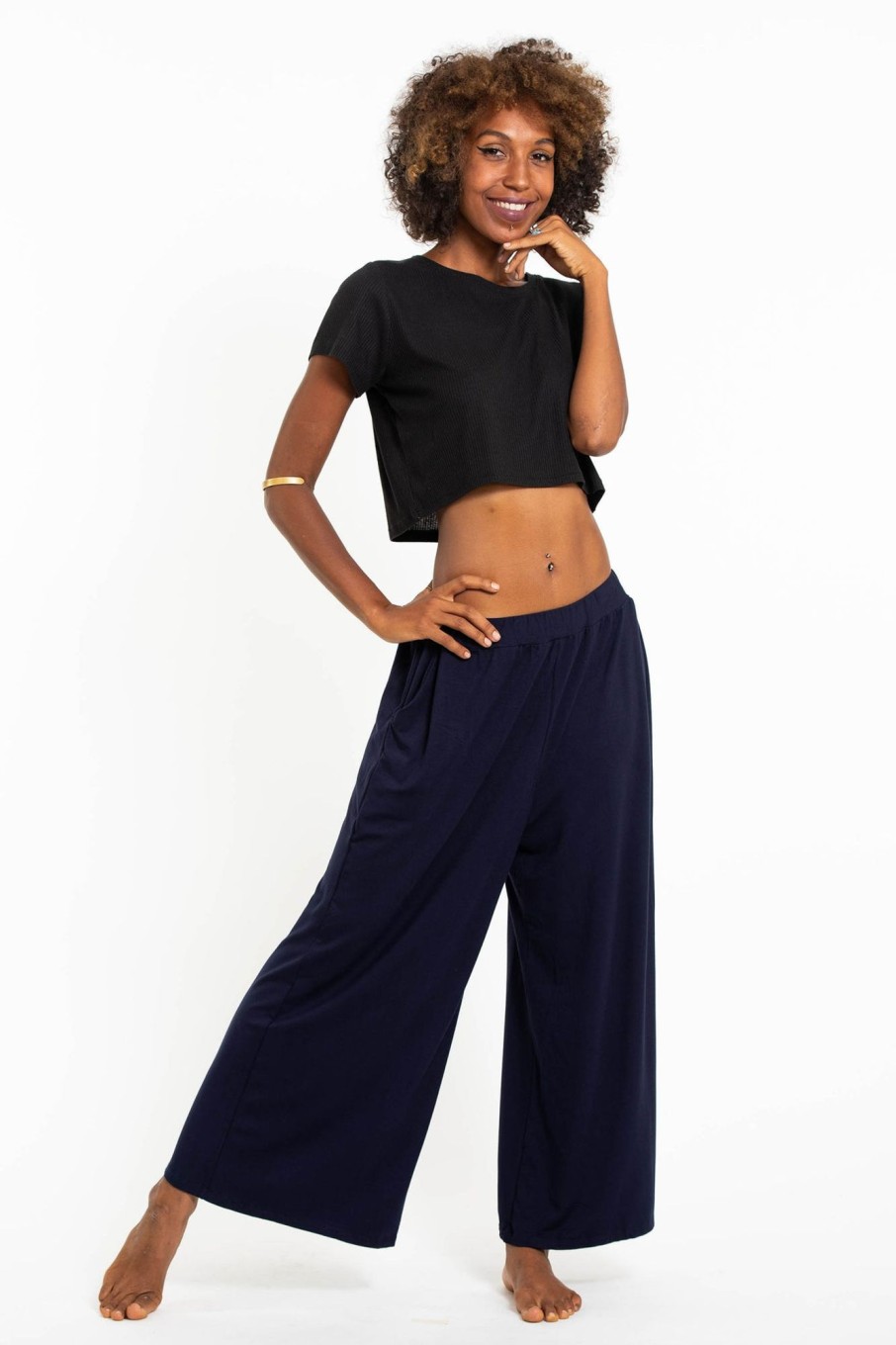 Women HaremPants | Wide Leg Palazzo Harem Pants Cotton Solid Navy