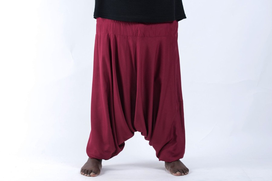 Plus Size HaremPants | Plus Size Solid Color Drop Crotch Men'S Harem Pants In Red