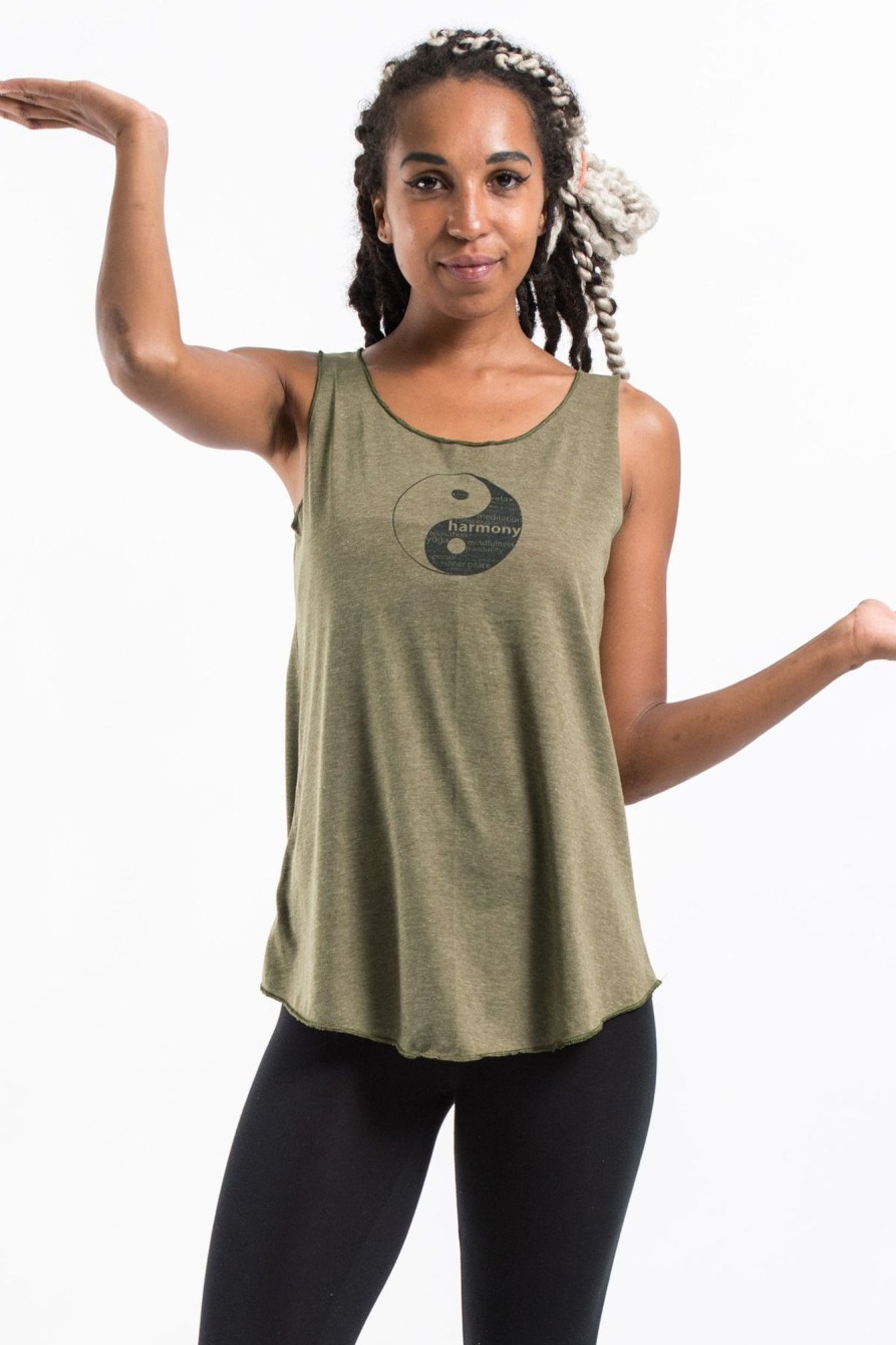 Women HaremPants | Loose Soft Vintage Style Women'S Tank Tops Yin Yang Olive