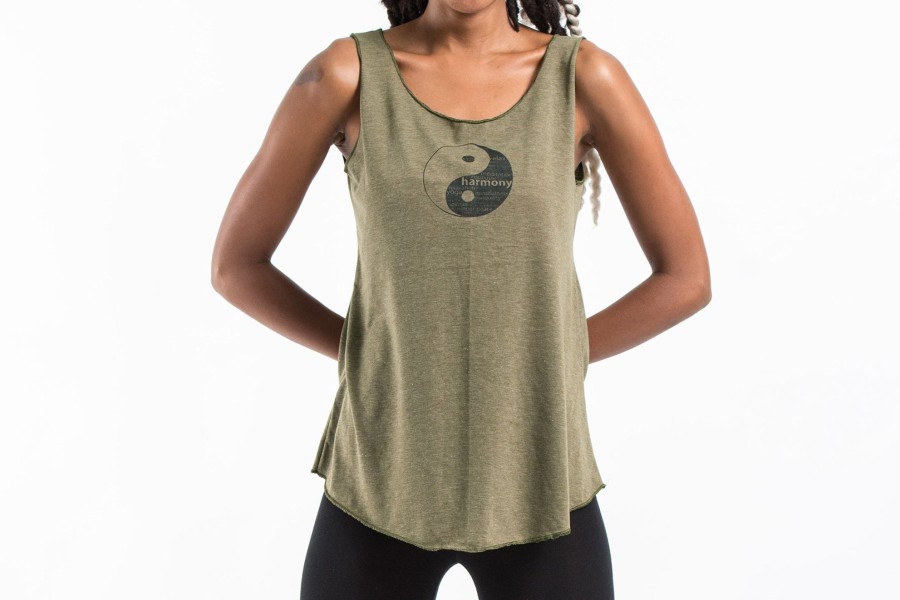 Women HaremPants | Loose Soft Vintage Style Women'S Tank Tops Yin Yang Olive