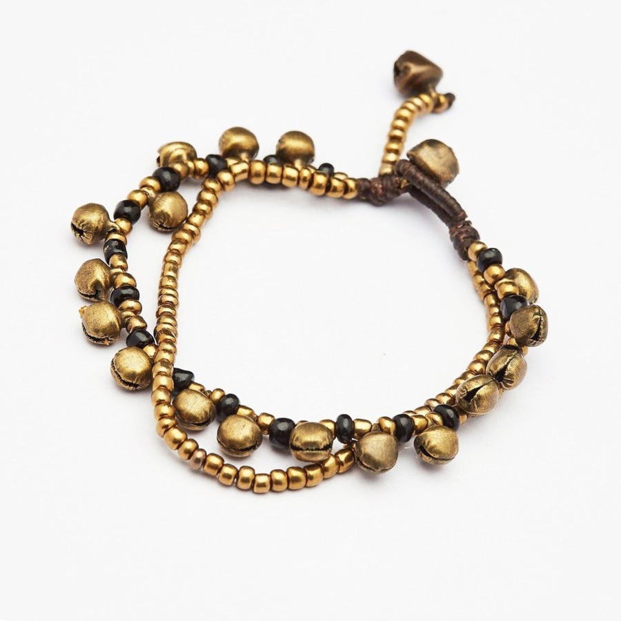 Accessories HaremPants | Brass Bell And Bead Double Strand Bracelets Black