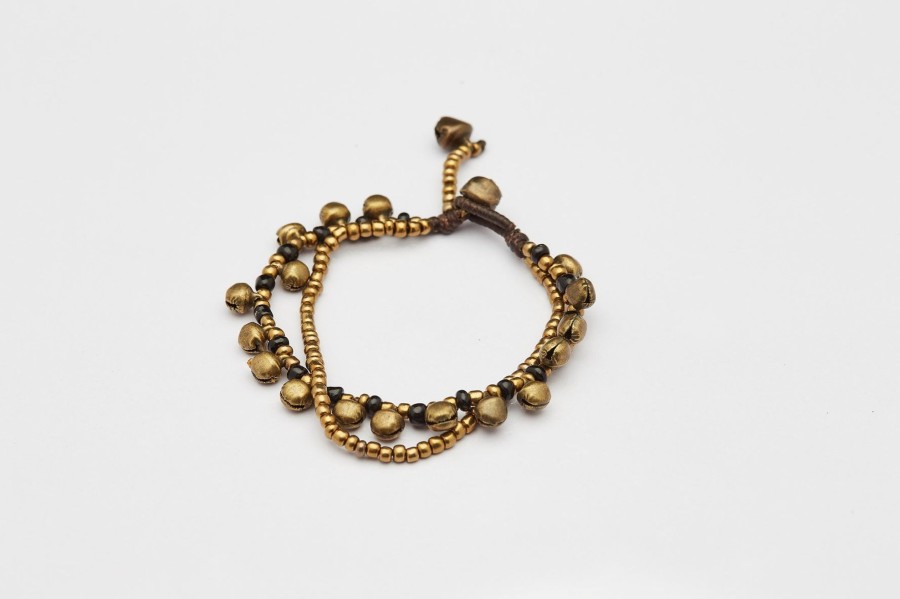 Accessories HaremPants | Brass Bell And Bead Double Strand Bracelets Black