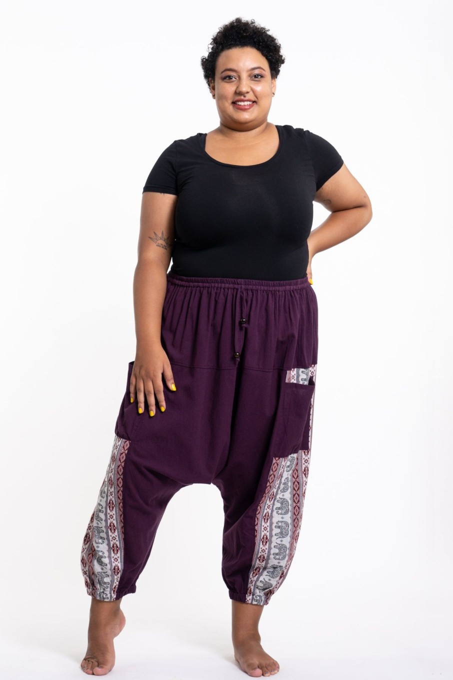 Plus Size HaremPants | Plus Size Elephant Aztec Cotton Women'S Harem Pants In Purple