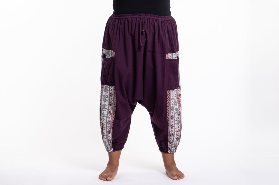 Plus Size HaremPants | Plus Size Elephant Aztec Cotton Women'S Harem Pants In Purple