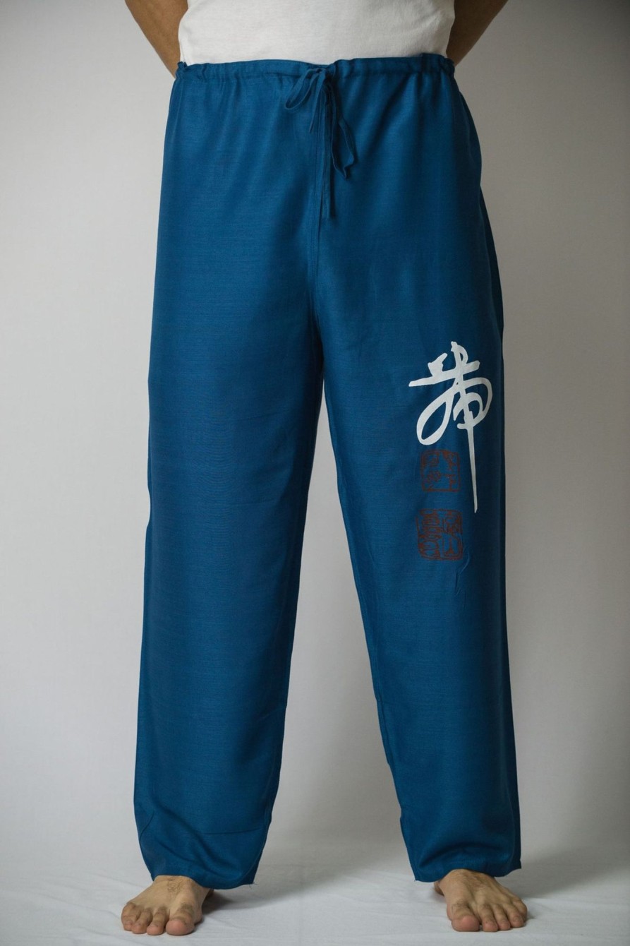 Men HaremPants | Chinese Writing Men'S Thai Yoga Pants In Blue