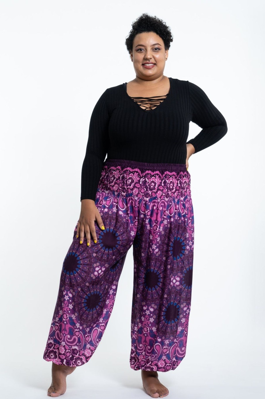 Plus Size HaremPants | Plus Size Paisley Mandalas Women'S Harem Pants In Purple