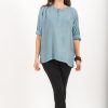 Women HaremPants | Womens Yoga Shirts No Collar With Coconut Buttons In Aqua