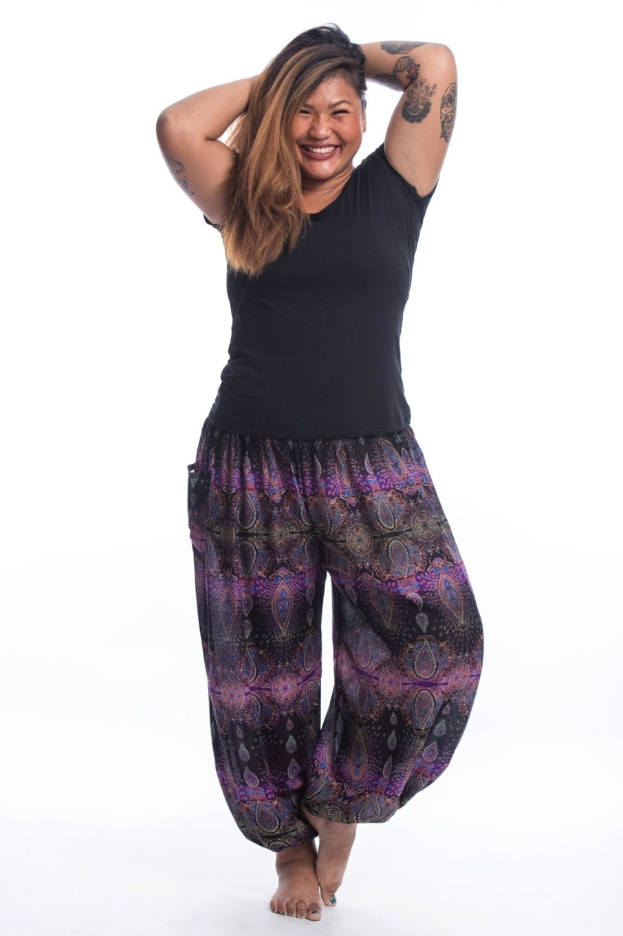 Women HaremPants | Plus Size Paisley Women'S Harem Pants In Purple