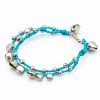 Accessories HaremPants | Silver Color Bell Waxed Cotton Bracelets In Turquoise