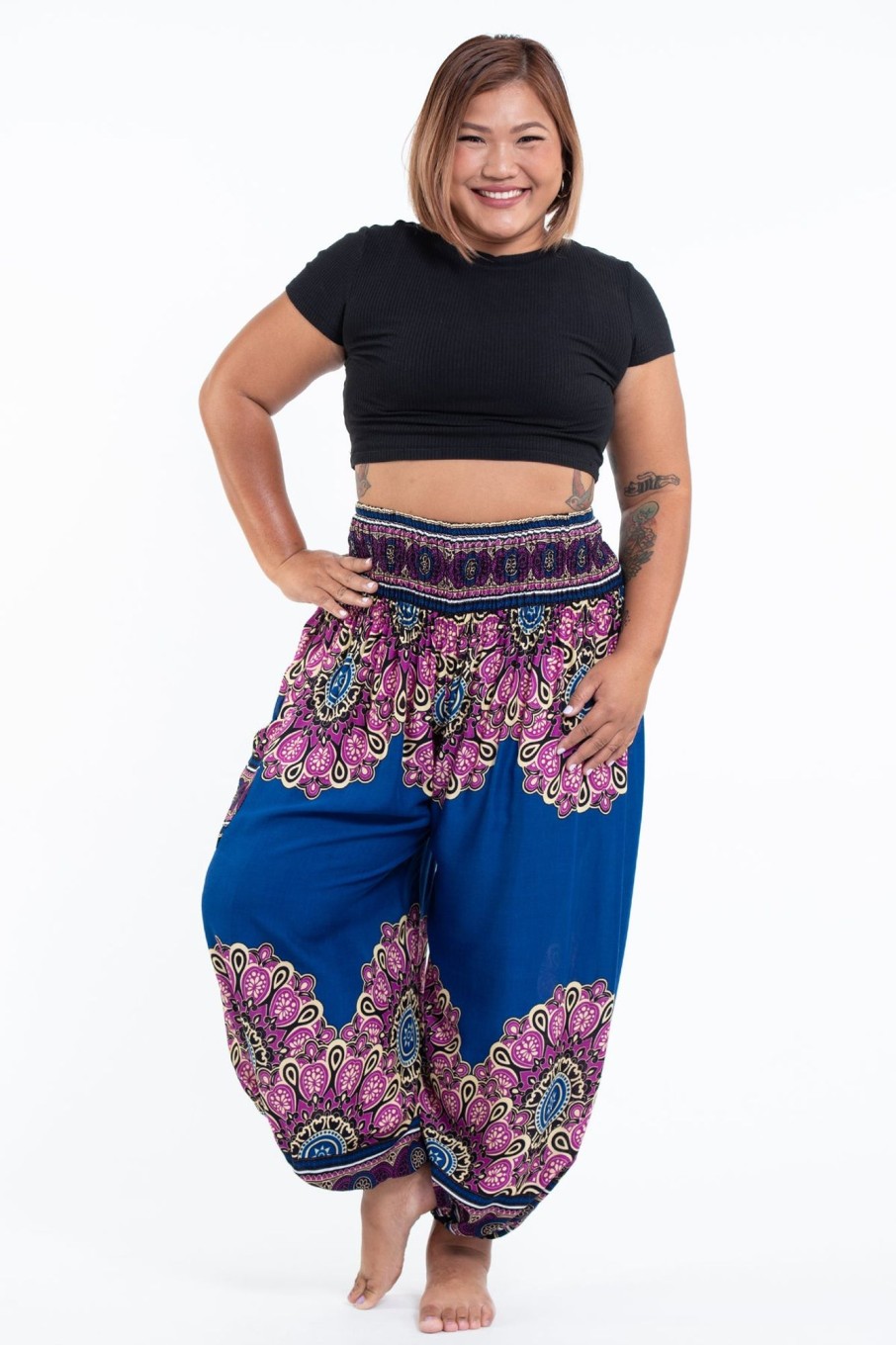 Plus Size HaremPants | Plus Size Peony Mandalas Women'S Harem Pants In Blue