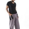 Men HaremPants | Thai Cotton Men'S Pants With Hill Tribe Trim In Violet Gray