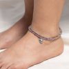 Accessories HaremPants | Hand Made Fair Trade Anklet Double Strand Silver Beads Elephant Purple