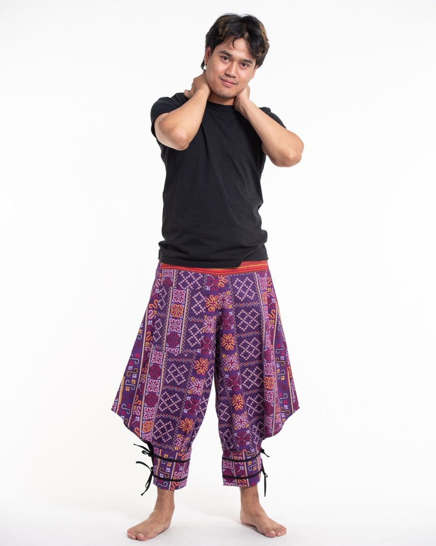 Men HaremPants | Clovers Thai Hill Tribe Fabric Men'S Harem Pants With Ankle Straps In Violet