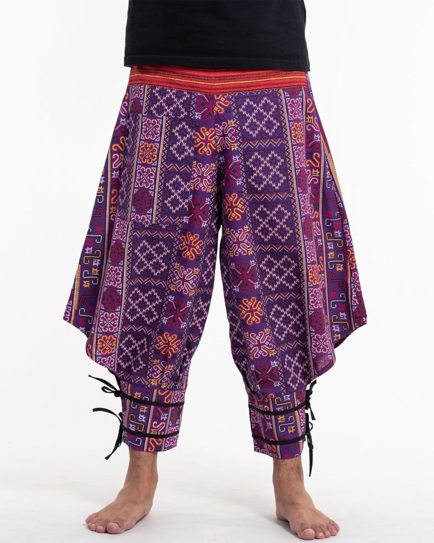 Men HaremPants | Clovers Thai Hill Tribe Fabric Men'S Harem Pants With Ankle Straps In Violet