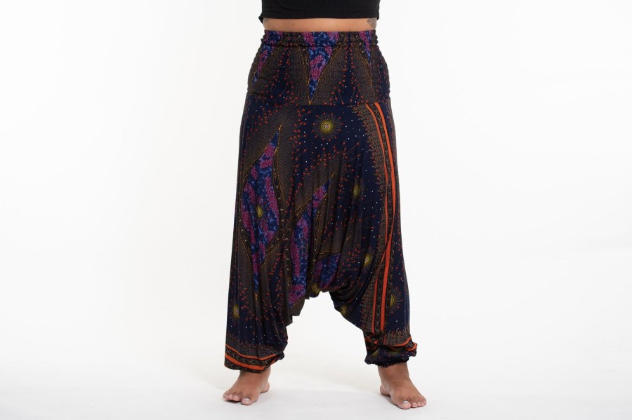 Plus Size HaremPants | Plus Size Peacock Eyes 2-In-1 Jumpsuit Harem Pants In Navy