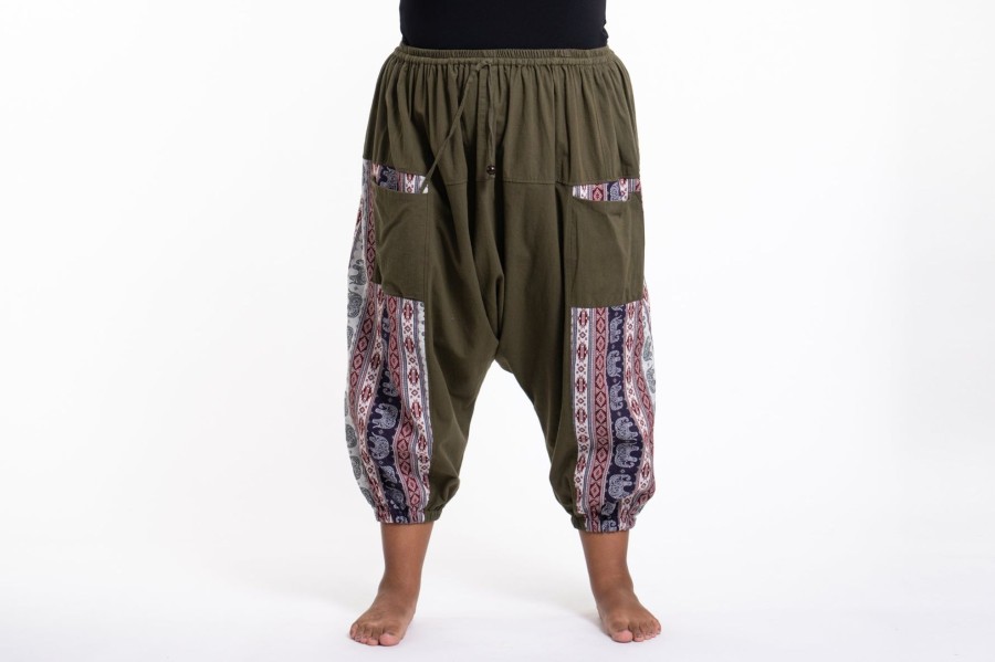 Plus Size HaremPants | Plus Size Elephant Aztec Cotton Women'S Harem Pants In Green