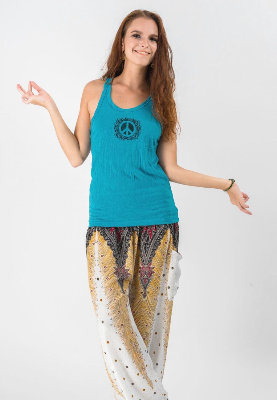 Women HaremPants | Super Soft Sure Design Women'S Tank Tops Peace Sign Turquoise