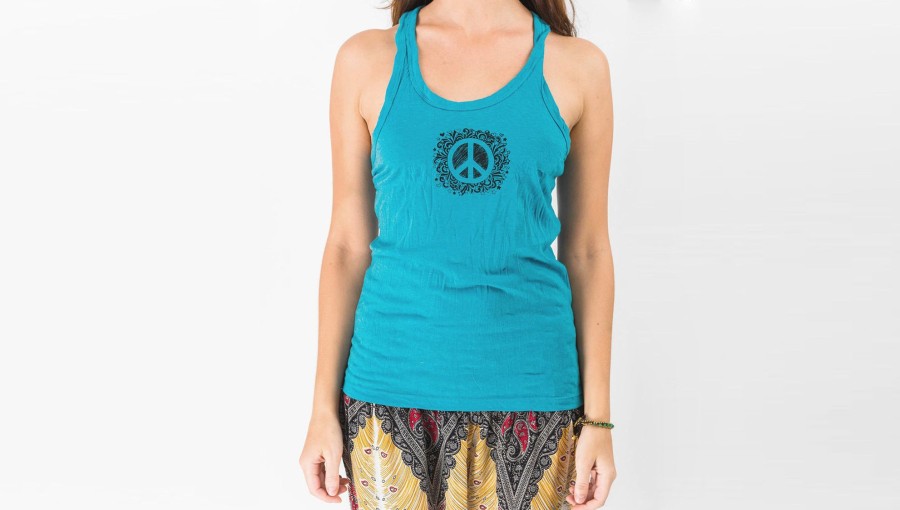 Women HaremPants | Super Soft Sure Design Women'S Tank Tops Peace Sign Turquoise