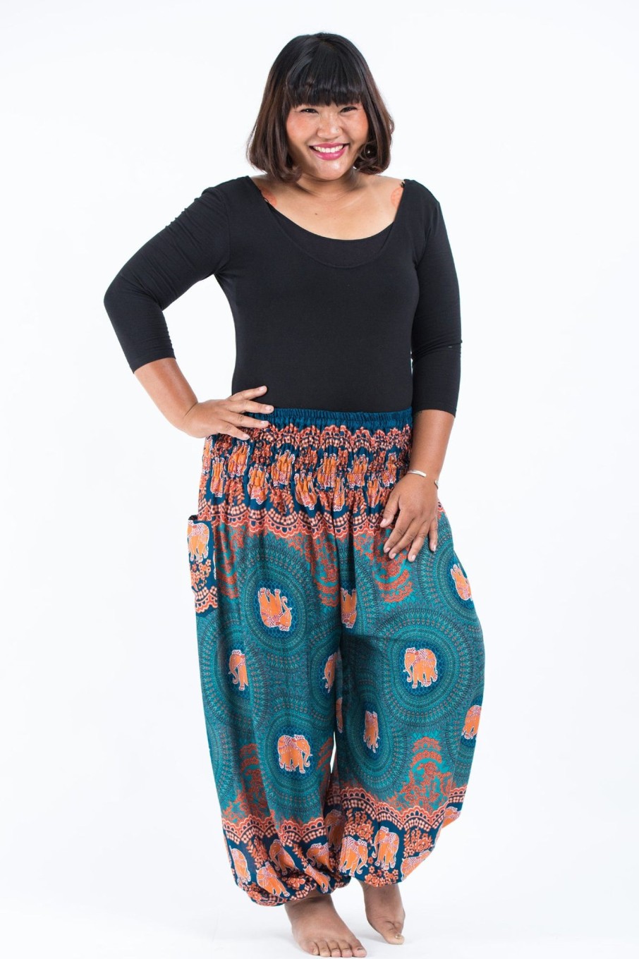 Plus Size HaremPants | Plus Size Mandala Elephant Women'S Elephant Pants In Turquoise