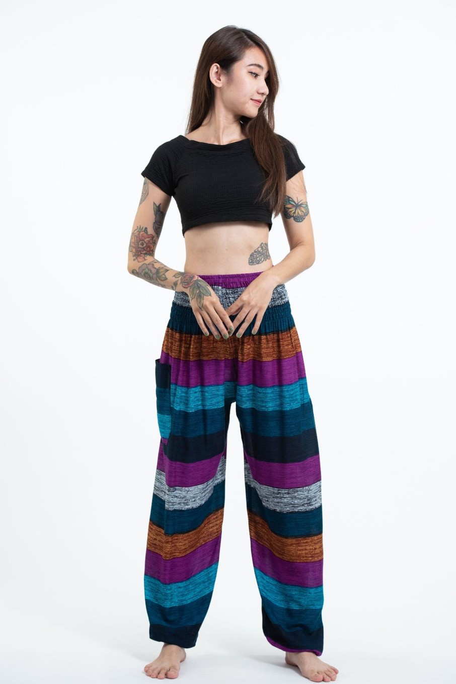 Women HaremPants | Boho Striped Women'S Harem Pants In Blue