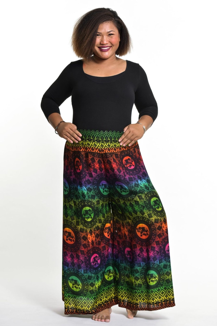 Women HaremPants | Plus Size Rainbow Elephant Palazzo Style Elephant Pants In Green