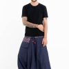 Men HaremPants | Pinstripe Cotton Low Cut Men'S Harem Pants With Hill Tribe Trim Navy