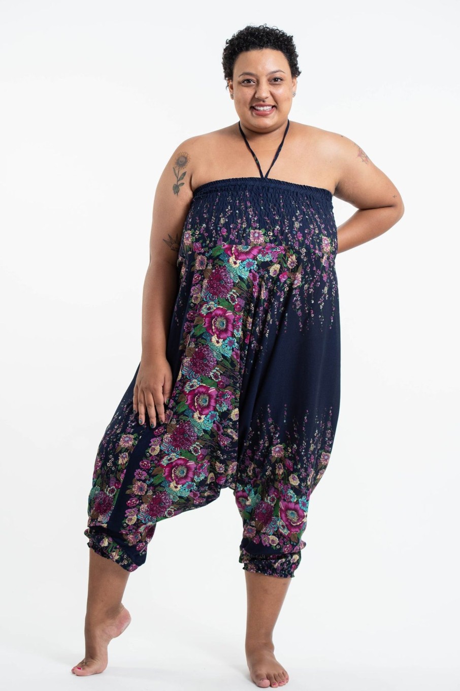 Women HaremPants | Plus Size Floral 2-In-1 Jumpsuit Harem Pants In Blue