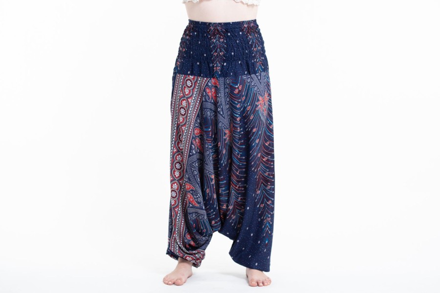 Women HaremPants | Peacock Feathers 2-In-1 Jumpsuit Harem Pants In Blue