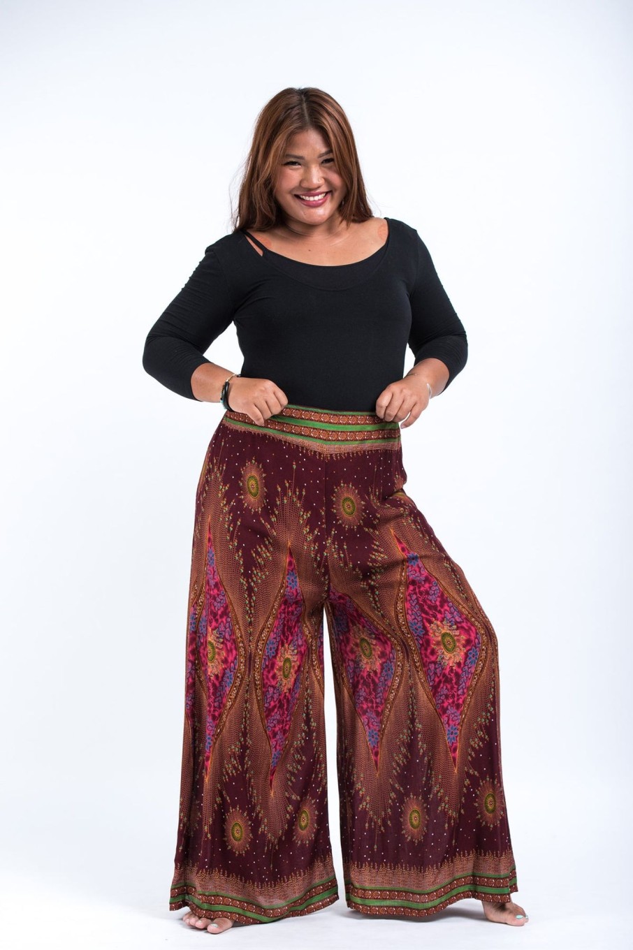 Women HaremPants | Plus Size Peacock Eyes Palazzo Style Harem Pants In Maroon