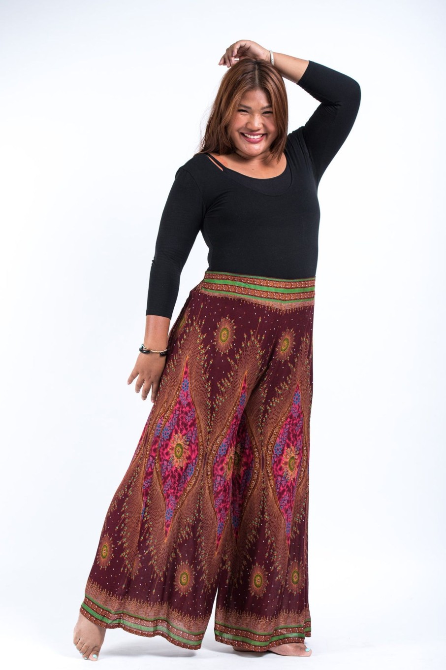 Women HaremPants | Plus Size Peacock Eyes Palazzo Style Harem Pants In Maroon